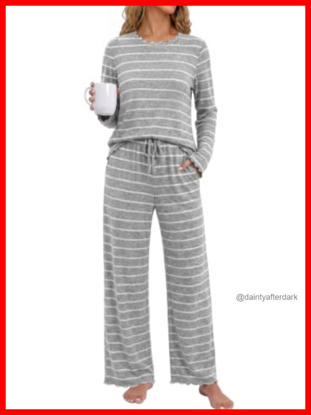 2 Piece Lounge Set Long Sleeve Top Wide Leg Pajama Pants Cozy Fall Winter